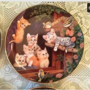 2 Litter Rascal Kitten Plates by Jurgen Schols Frisky Business and Kitchen Capers Bradford Exchange Collection Porcelain